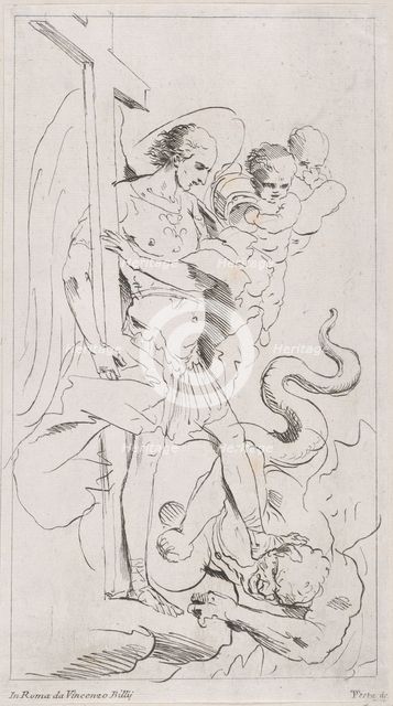 Saint Michael the Archangel crushing the demon underfoot, 1700-1800. Creator: Anon.