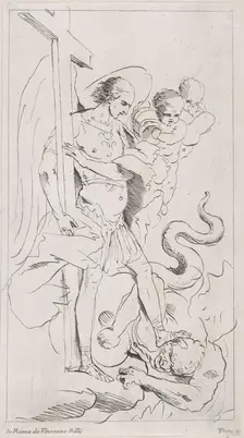 Saint Michael the Archangel crushing the demon underfoot, 1700-1800. Creator: Anon