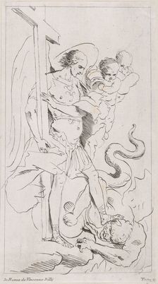 Saint Michael the Archangel crushing the demon underfoot, 1700-1800. Creator: Anon