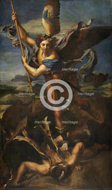 Saint Michael Vanquishing Satan, 1518. Artist: Raphael (1483-1520)