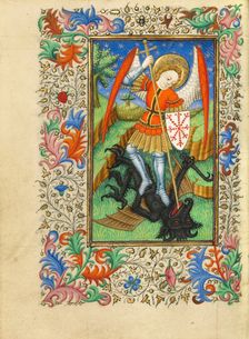 Saint Michael and the Dragon; Book of Hours, about 1430-1440. Creator: Fastolf Master