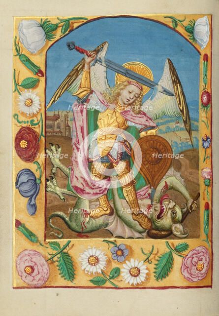 Saint Michael and the Dragon; Book of Hours early 16th century. Creator: Unknown.