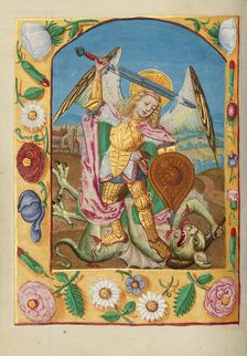 Saint Michael and the Dragon; Book of Hours early 16th century. Creator: Unknown
