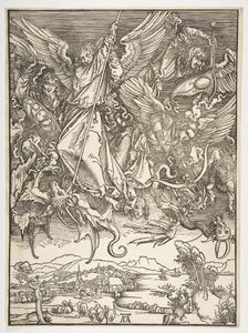Saint Michael and the Dragon, from The Apocalypse, ca. 1498. Creator: Albrecht Durer