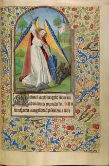 Saint Michael Battling the Devil; Book of Hours, about 1466-1470. Creator: Master of Jacques of Luxembourg