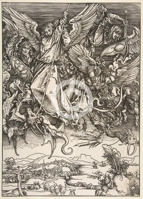 Saint Michael Fighting the Dragon, from The Apocalypse, 1498. Creator: Unknown.