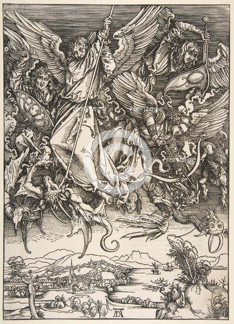 Saint Michael Fighting the Dragon, from The Apocalypse, 1498. Creator: Unknown.