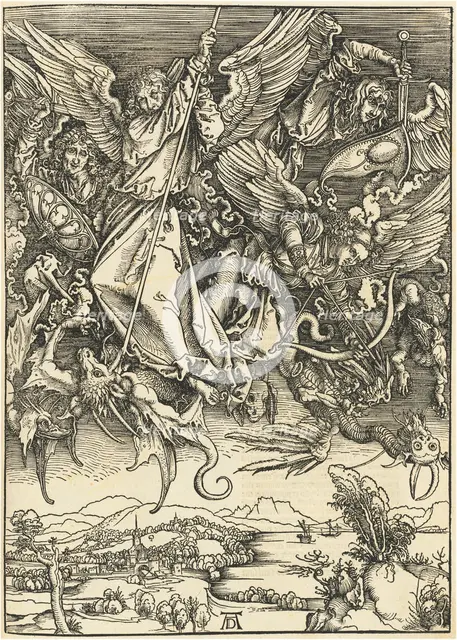 Saint Michael Fighting the Dragon, probably c. 1496/1498 (published 1511). Creator: Albrecht Durer.