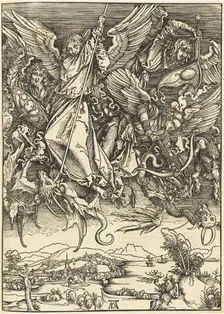 Saint Michael Fighting the Dragon, probably c. 1496/1498 (published 1511). Creator: Albrecht Durer