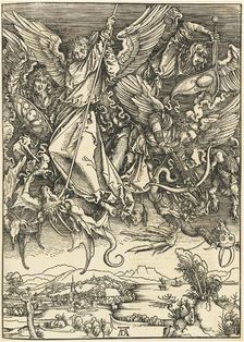 Saint Michael Fighting the Dragon, probably c. 1496/1498 (published 1511). Creator: Albrecht Durer