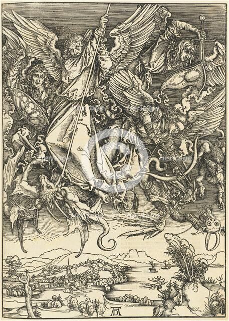 Saint Michael Fighting the Dragon, probably c. 1496/1498 (published 1511). Creator: Albrecht Durer.