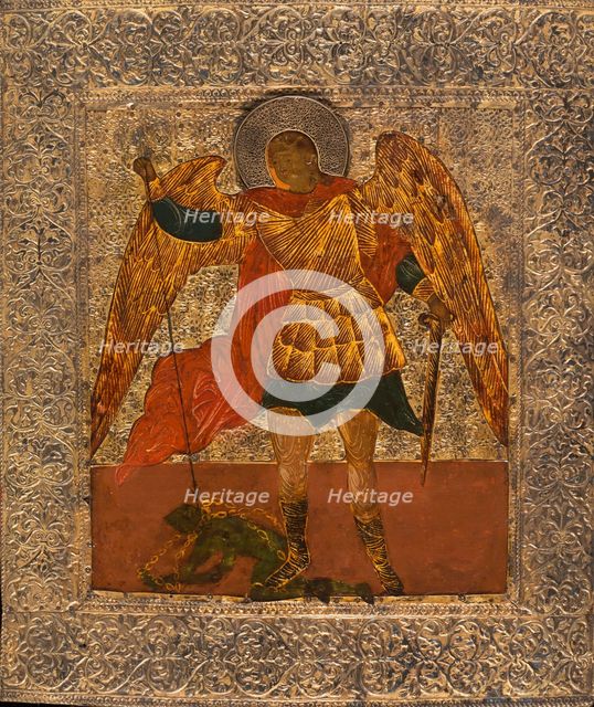 Saint Michael slaying the demon, between 1600 and 1700. Creator: Moscow School.