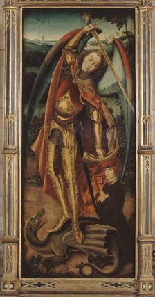 Saint Michael slaying the dragon, after Bermejo, between 1875 and 1900. Creator: Unknown
