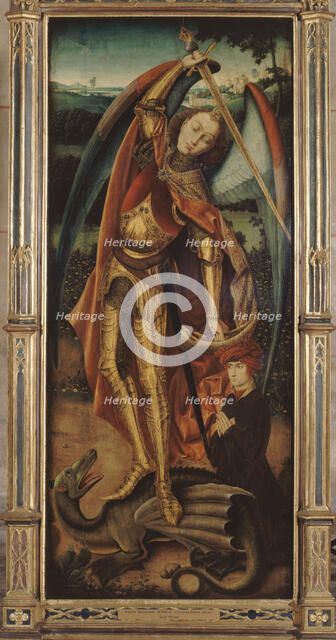 Saint Michael slaying the dragon, after Bermejo, between 1875 and 1900. Creator: Unknown.