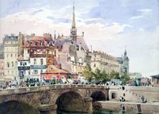 Saint-Michel Bridge, Paris c1822-1878. Artist: Charles Claude Pyne