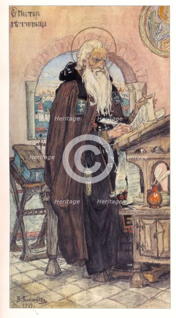 Saint Nestor the Chronicler, 1919. Artist: Vasnetsov, Viktor Mikhaylovich (1848-1926)