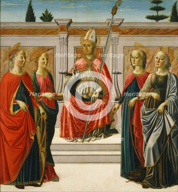 Saint Nicholas and Saints Catherine, Lucy, Margaret and Apollonia. Artist: Botticini, Francesco (1446-1497)