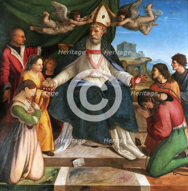 Saint Nicholas of Bari on the Bishop's Throne, ca 1514-1516. Creator: Sabatini, Andrea (1480-1545).