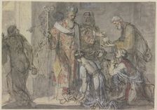 Saint Nicholas of Myra distributing gifts. Creator: Joseph Fratrel