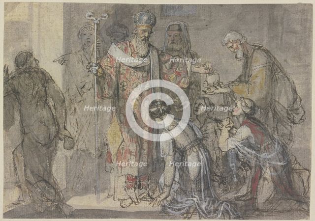 Saint Nicholas of Myra distributing gifts. Creator: Joseph Fratrel.