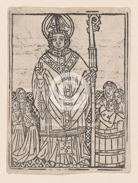 Saint Nicholas of Myra flanked by praying figures, ca. 1460-1470., ca. 1460-1470. Creator: Anon.