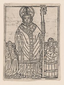 Saint Nicholas of Myra flanked by praying figures, ca. 1460-1470., ca. 1460-1470. Creator: Anon