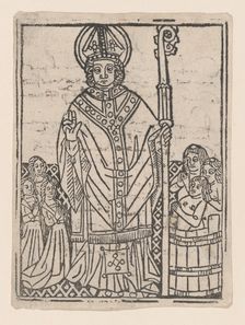 Saint Nicholas of Myra flanked by praying figures, ca. 1460-1470., ca. 1460-1470. Creator: Anon