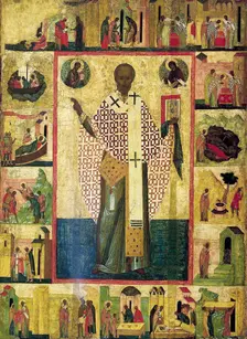 Saint Nicholas of Zaraisk with Scenes from His Life, early 16th century. Creator: Russian icon