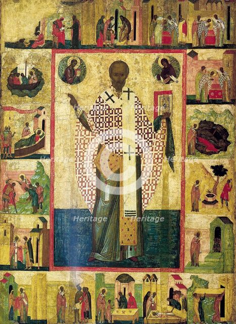 Saint Nicholas of Zaraisk with Scenes from His Life, early 16th century.  Creator: Russian icon.