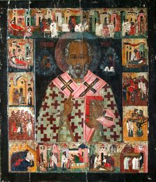 Saint Nicholas with Scenes from His Life, 16th century. Creator: Russian icon