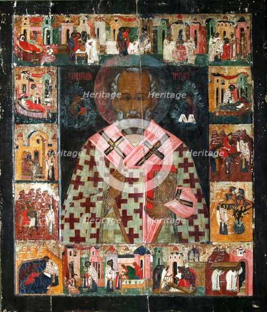 Saint Nicholas with Scenes from His Life, 16th century.  Creator: Russian icon.