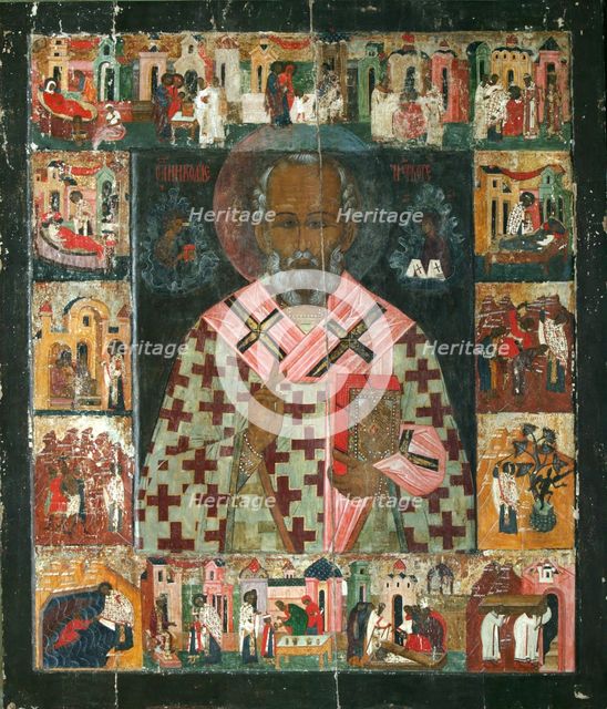 Saint Nicholas with Scenes from His Life, 16th century. Artist: Russian icon  