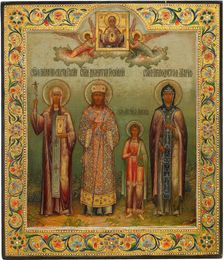 Saint Nino, Saint Dimitry of Rostov, Holy Martyr Lyubov, and Saint Mary of Egypt, 1904. Artist: Chirikov, Osip Semionovich (?-1903)