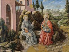 Saint Sabinus conversing with St. Benedict, 1473. Creator: Giovanni Boccati