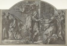 Saint Sebastian Exhorts the Christian Prisoners, 18th century. Creator: Anon