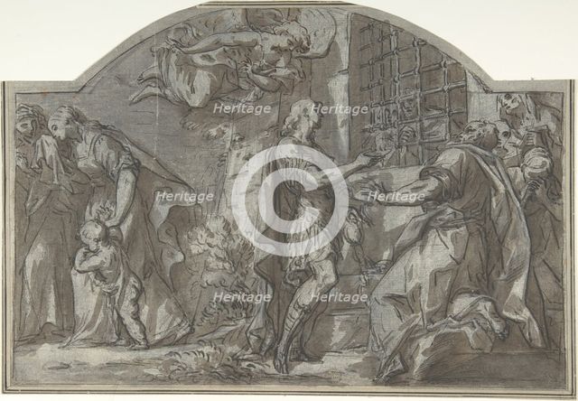 Saint Sebastian Exhorts the Christian Prisoners, 18th century. Creator: Anon.