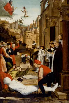 Saint Sebastian Interceding for the Plague Stricken, 1497-1499. Creator: Josse Lieferinxe