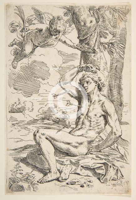 Saint Sebastian pierced with arrows and tied to a tree, ca. 1639. Creator: Simone Cantarini.