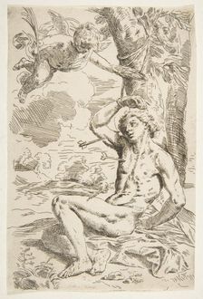 Saint Sebastian pierced with arrows and tied to a tree, copy after Cantarini, ca. 1639 or after. Creator: Unknown