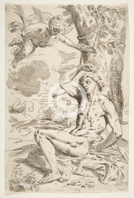 Saint Sebastian pierced with arrows and tied to a tree, copy after Cantarini, ca. 1639 or after. Creator: Unknown.