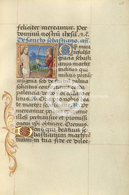 Saint Sebastian; Poncher Hours, about 1500. Creator: Master of Jacques de Besancon.