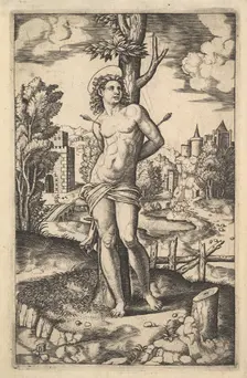 Saint Sebastian tied to a tree pierced by arrows, 1530-60. Creator: Master of the Die