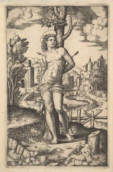 Saint Sebastian tied to a tree pierced by arrows, 1530-60. Creator: Master of the Die