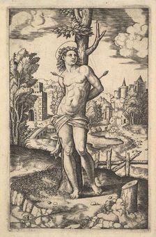 Saint Sebastian tied to a tree pierced by arrows, 1530-60. Creator: Master of the Die