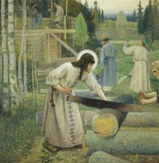Saint Sergius labours (Triptych, Mid part), 1896. Artist: Nesterov, Mikhail Vasilyevich (1862-1942)