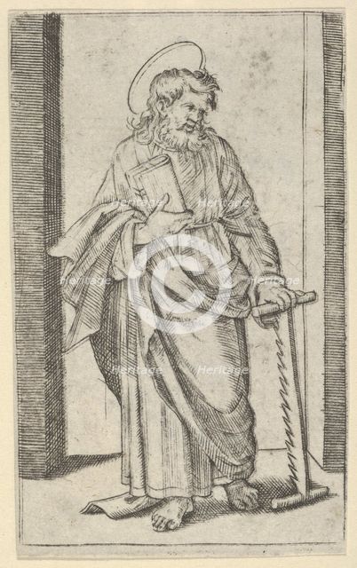 Saint Simon, a saw in his lowered left hand, from the series 'Piccoli Santi' (Sma..., ca. 1500-1527. Creator: Marcantonio Raimondi.