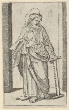 Saint Simon, a saw in his lowered left hand, from the series Piccoli Santi (Sma..., ca. 1500-1527. Creator: Marcantonio Raimondi
