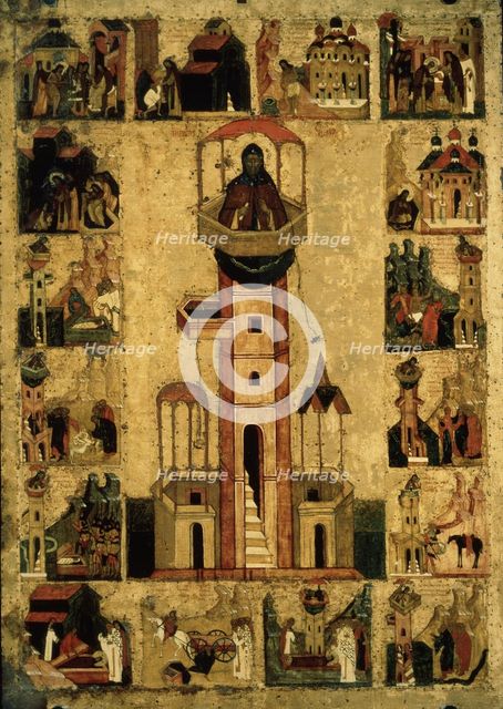 Saint Symeon the Stylite with Scenes from His Life, 16th century. Artist: Russian icon  