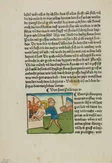 Saint Policarpus from Lives of the Heiligenleben, Sommerteil (Saints, Summertime)..., 1929. Creators: Unknown, Johannes Baemler, Jacobus de Voragine, Wilhelm Ludwig Schreiber