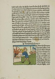 Saint Policarpus from Lives of the Heiligenleben, Sommerteil (Saints, Summertime)..., 1929. Creators: Unknown, Johannes Baemler, Jacobus de Voragine, Wilhelm Ludwig Schreiber